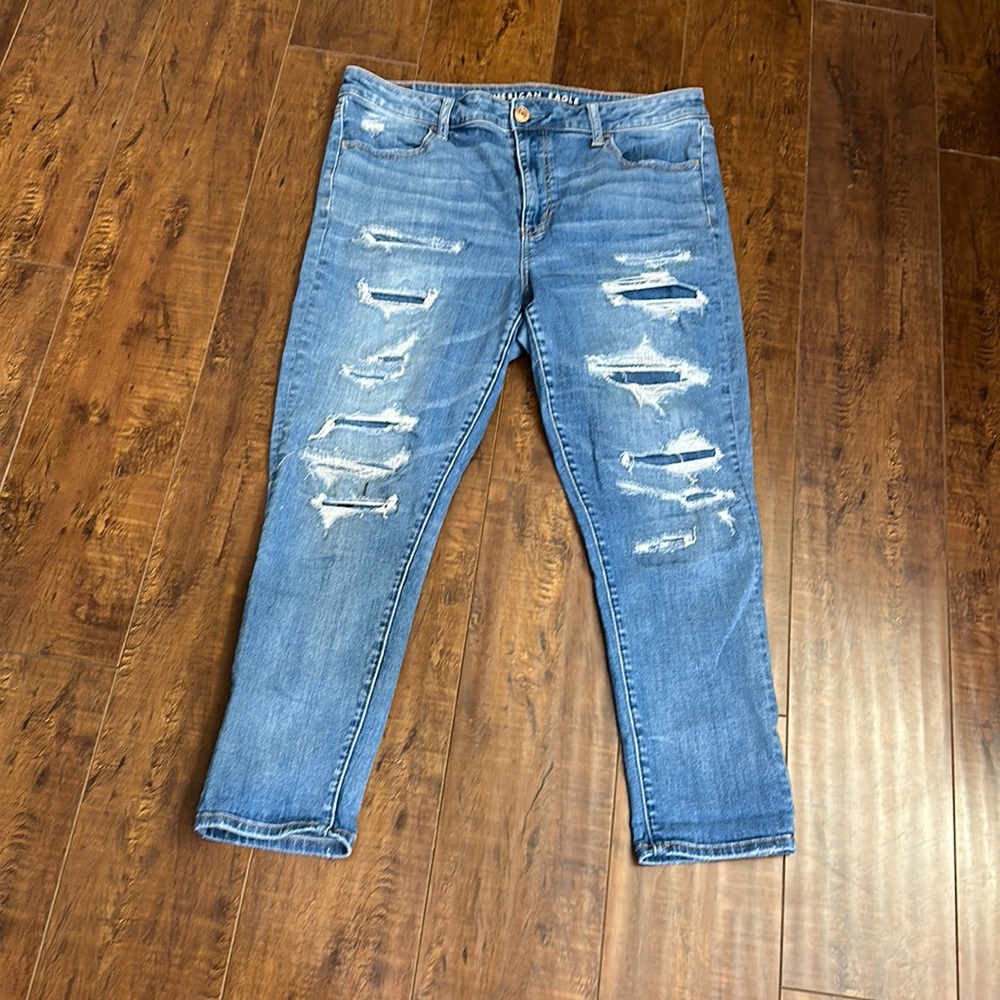 American Eagle Super Stretch High Rise Cropped Jegging Distressed Size 16
